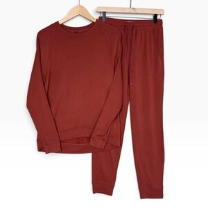 Lou & Grey Signature Soft Lounge Set XS Rust Burnt Orange Sweatshirt Joggers